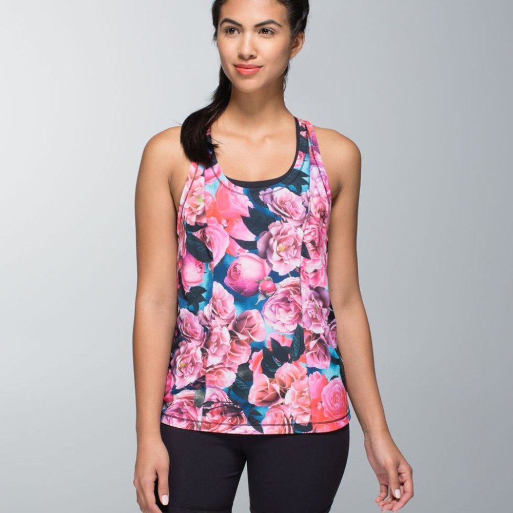 Lululemon Lightened Up Singlet Tank Top Pink Blue Black Secret Garden Ra…